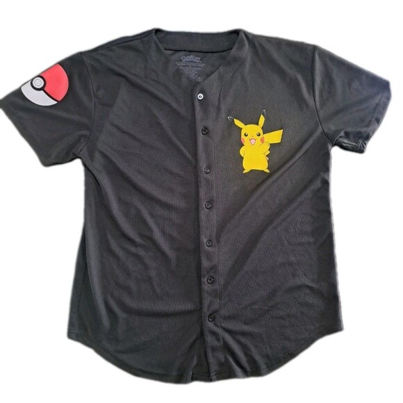 Pokemon Pikachu Baseball Jersey Shirt 025 Men’s Large Loose Fit 2016 Button Up - Picture 1 of 8
